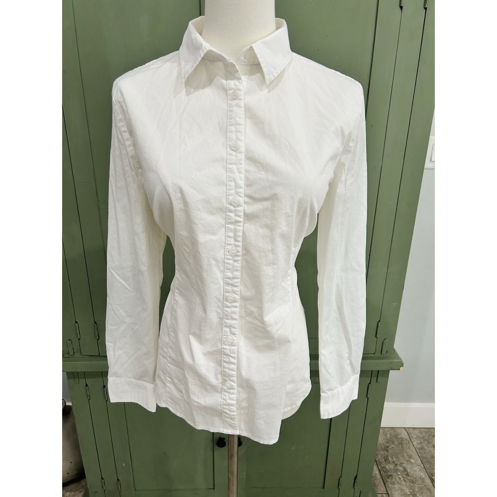 Covington Women's Crisp White Collared Button Up Top Size M Tailored Secretary